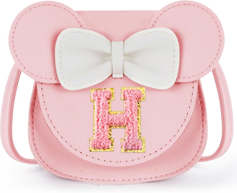 URSKYTOUS Toddler Purse Gifts for Girl Kids Little Initial Mouse Ears Bow Crossbody Bag Pink Cute Pu Shoulder Handbag - Image 1